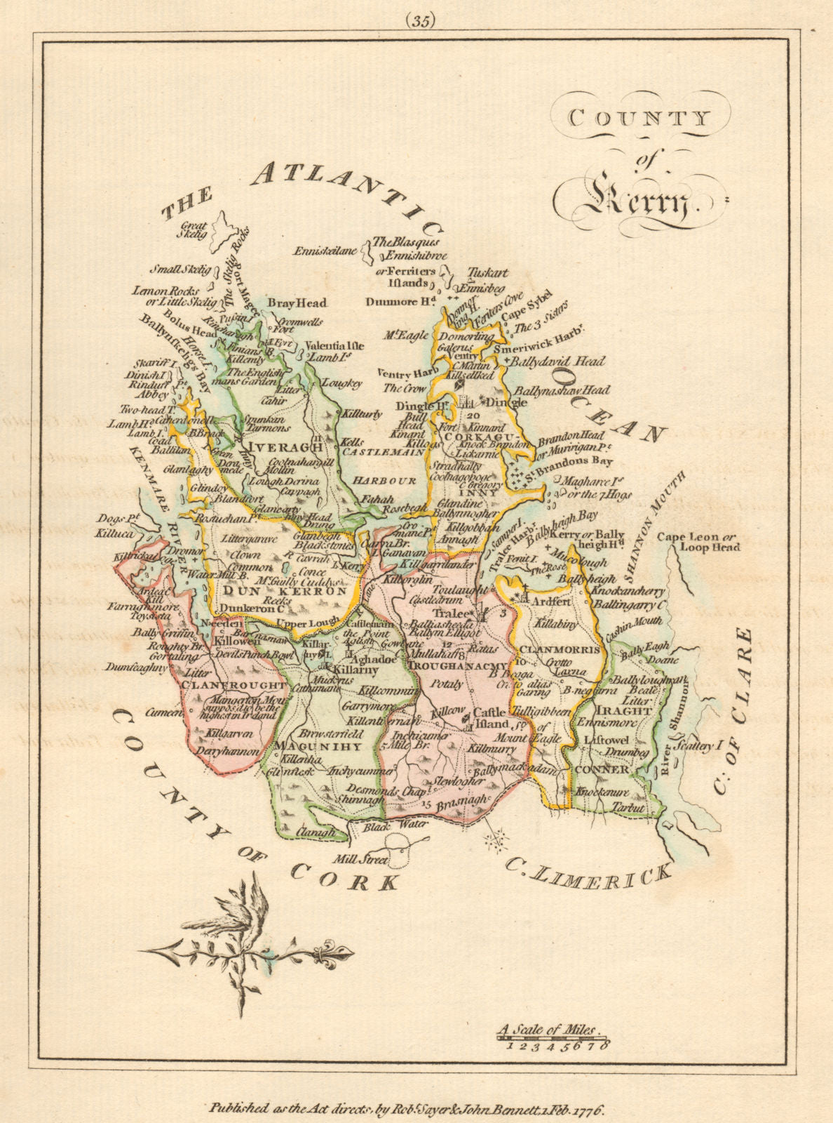 County of Kerry, Munster. Antique copperplate map by Scalé / Sayer 1776